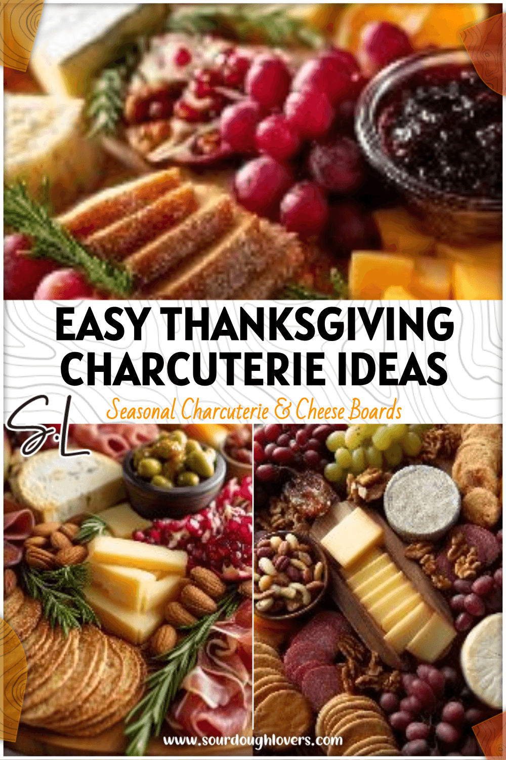 A Thanksgiving Charcuterie Board with Trader Joe’s cheeses, seasonal fruits, and fall-themed snacks displayed on a wooden board. 26